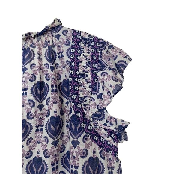 Sea New York Brigitte Border Top Violet Flutter Sleeves Cottage Victorian Tank L - Picture 6 of 10